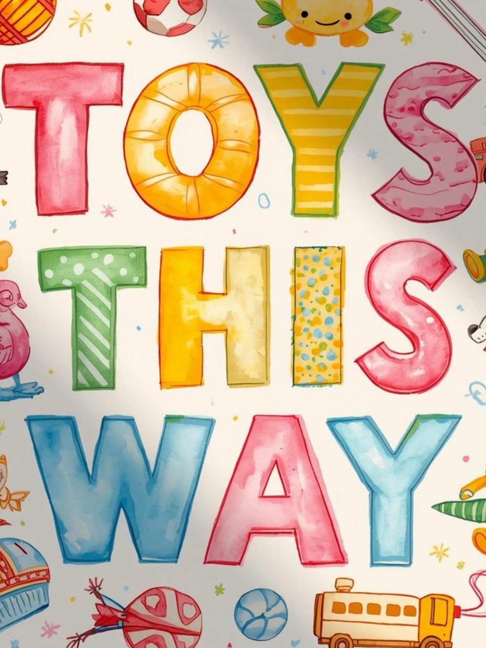 Kids Toys Wall Art Print - Colorful 'Toys This Way' Design